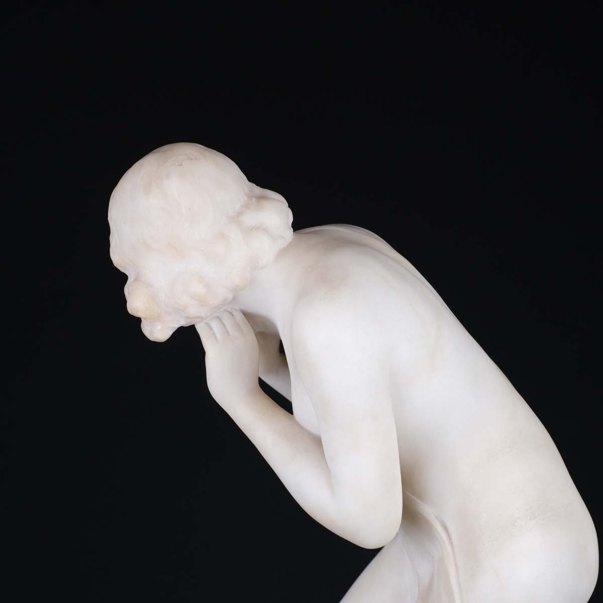 Naïade, sculpture et veilleuse, lampe Art Déco en albâtre, G. Masi (XIX-XXème,Italie).-photo-2