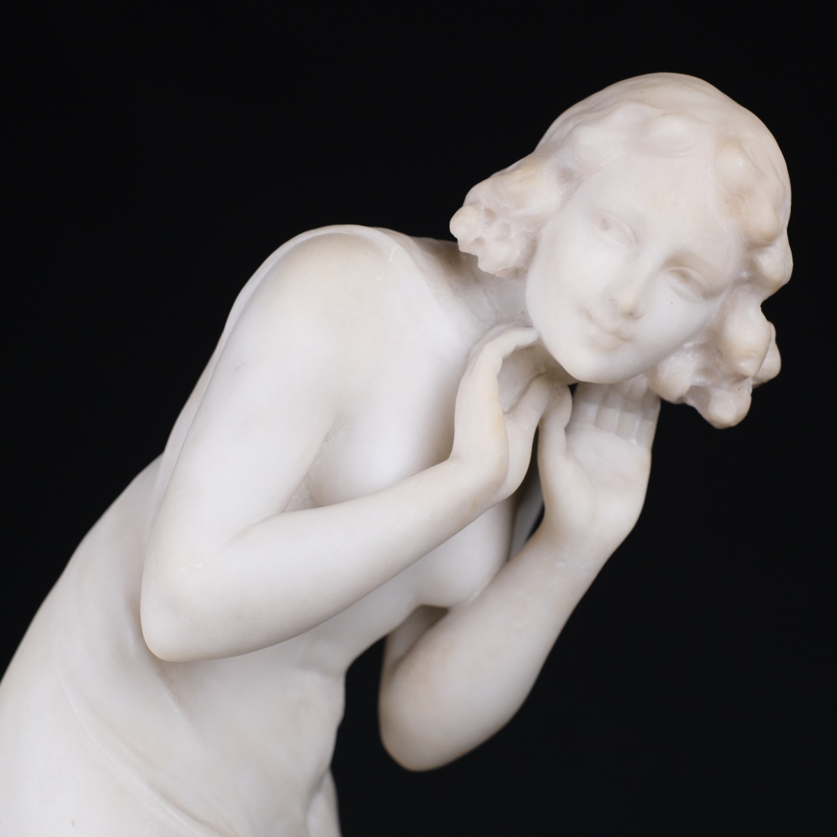 Naïade, sculpture et veilleuse, lampe Art Déco en albâtre, G. Masi (XIX-XXème,Italie).-photo-5
