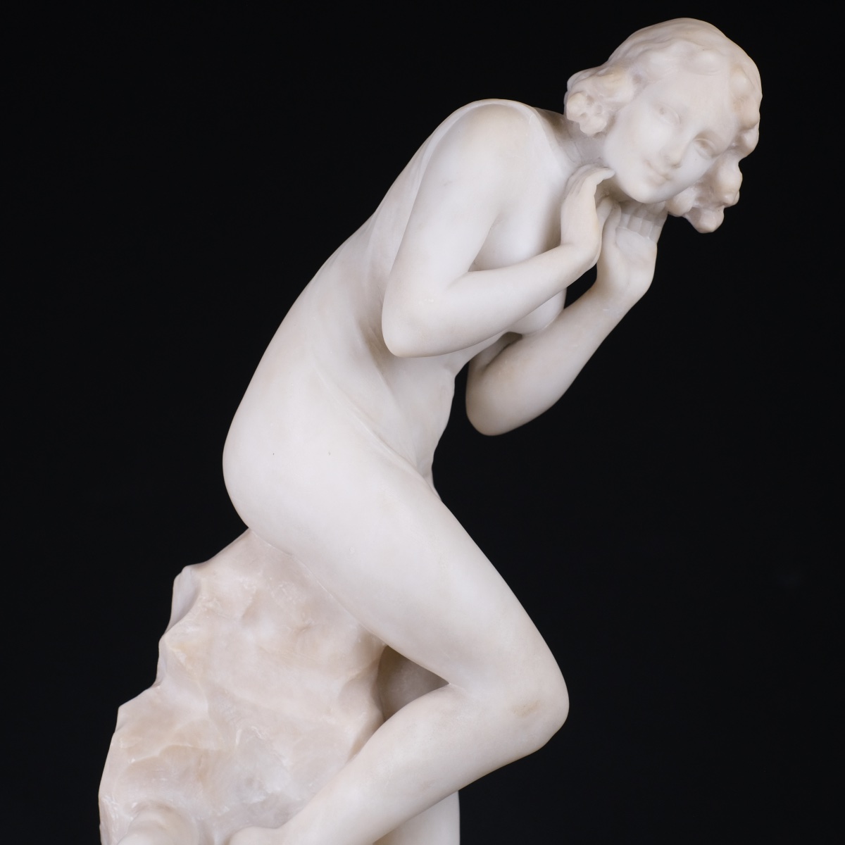Naïade, sculpture et veilleuse, lampe Art Déco en albâtre, G. Masi (XIX-XXème,Italie).-photo-8
