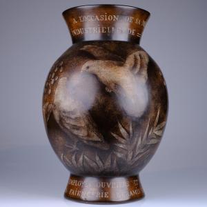 Charles CATTEAU (1880-1966) Grand vase Art Déco en faïence. F1300 D2300 Boch Keramis 