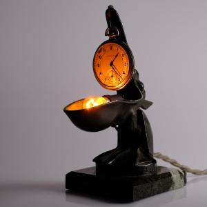 Max Le Verrier. Art Deco Pelican Lamp Holder, Circa 1925. Pocket Watch Holder.