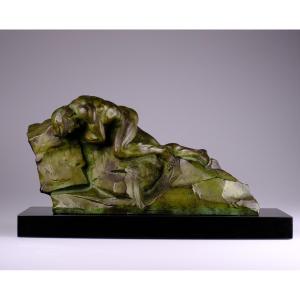 Johan DE MAEGT (1906 - 1987). Imposant Bronze: "La force" Nu masculin.