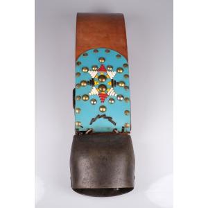 Antique Chamonix Devouassoud Cow Bell No. 6 — Multicolored Braided Leather Necklace