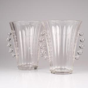 Paire de vases Art Déco Val Saint Lambert, modèle CRIQUET Charles Graffart, 1934