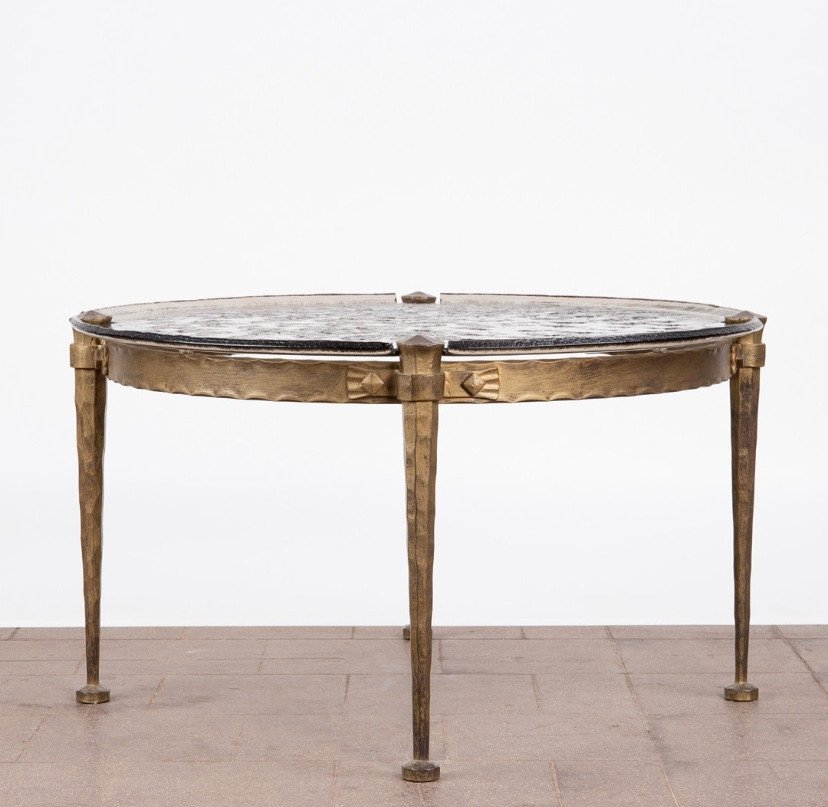 Table Basse Bronze Et Verre 1980-photo-2