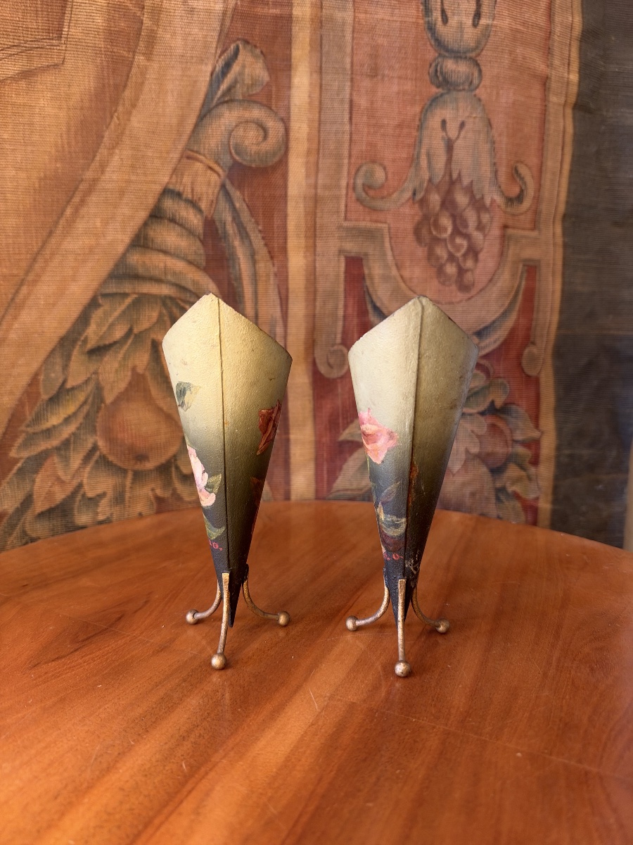 Pair Of Painted Sheet Metal Vases-photo-4