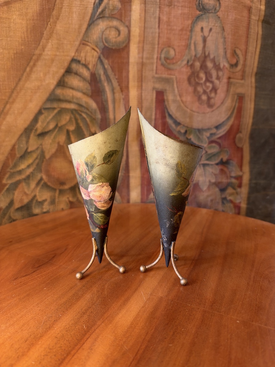 Pair Of Painted Sheet Metal Vases-photo-1