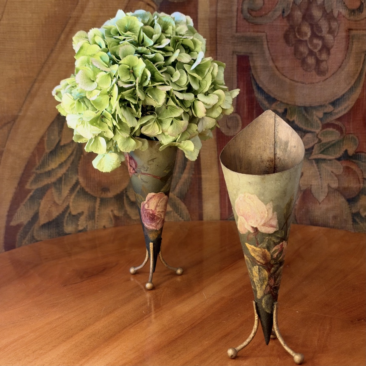 Pair Of Painted Sheet Metal Vases