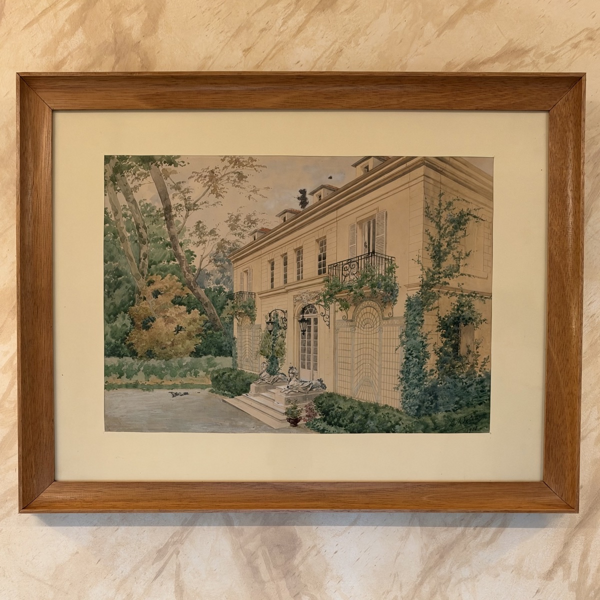 Pavillon Néo-classique, aquarelle datée 1908