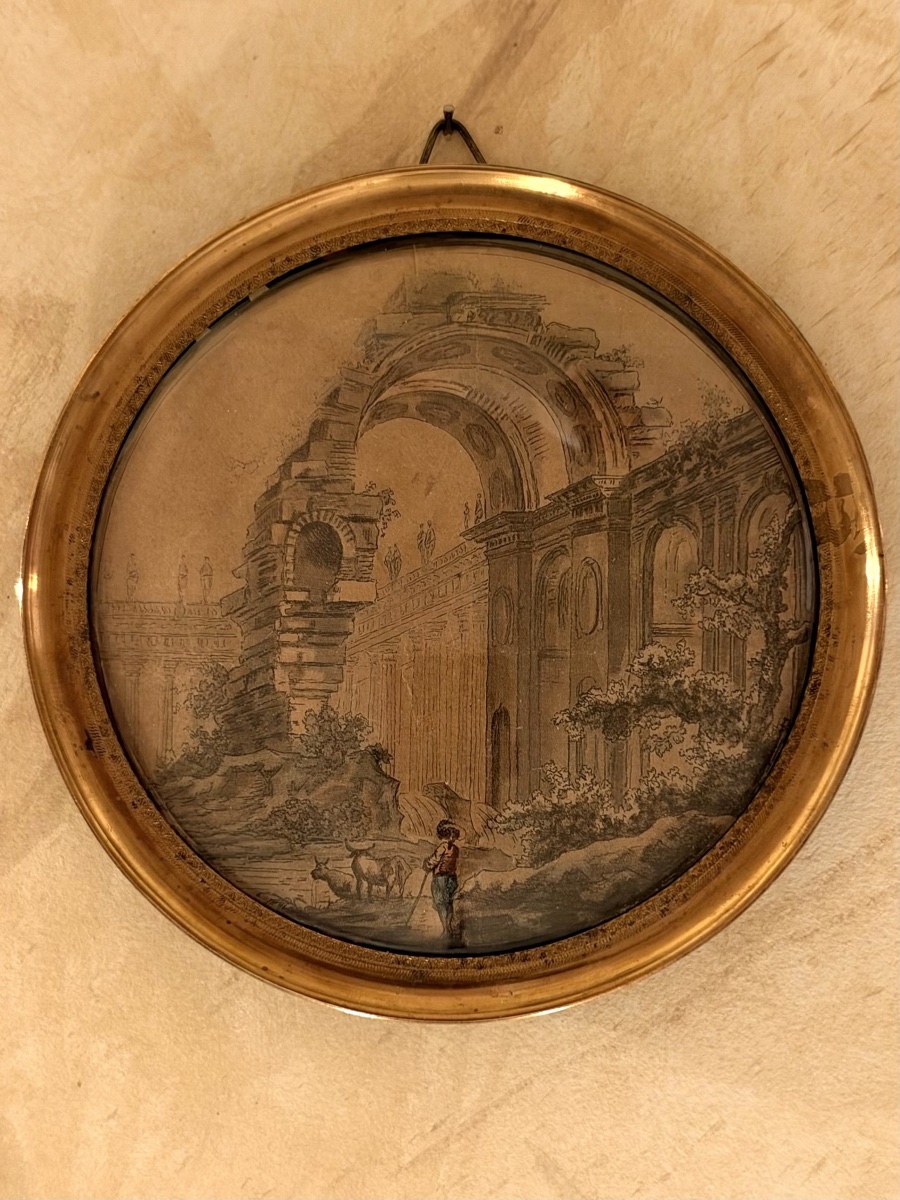 Paire de caprices architecturaux, gravures XVIIIème-photo-2