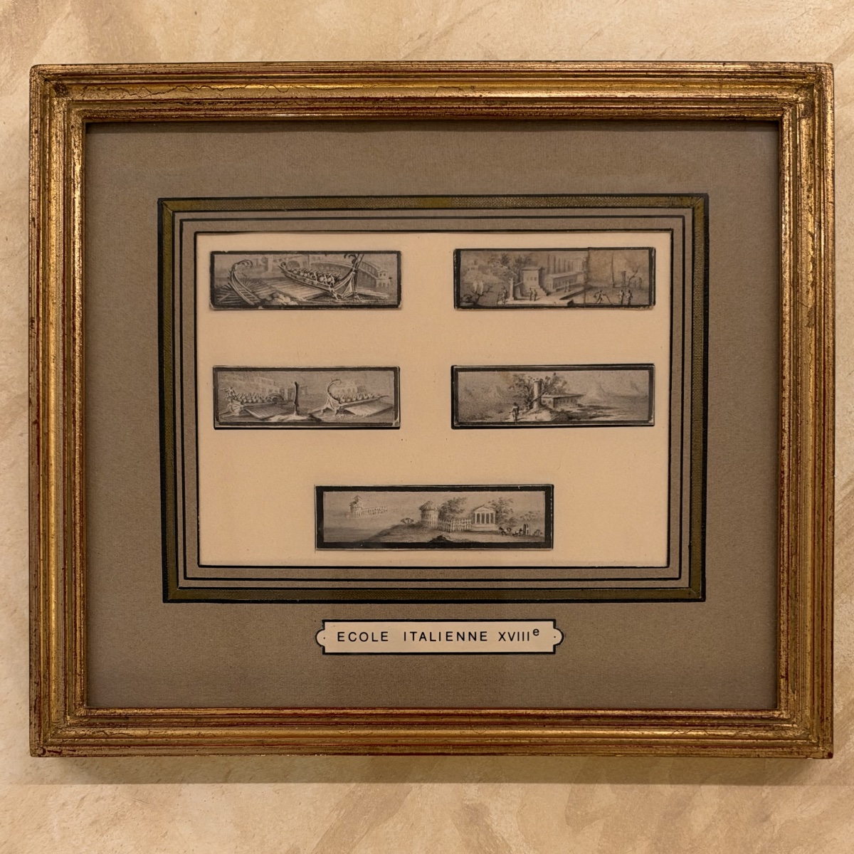 Scènes navales et paysages Antique, miniatures XVIIIème