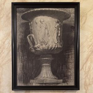 Cratère antique ou vase "Médicis", dessin académique XIXème