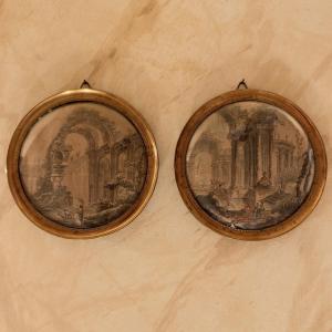 A Pair Of Architectural Caprices, 18th-century Engravings
