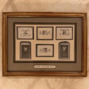 Masks And Grotesque Ornaments, 18th-century Miniatures