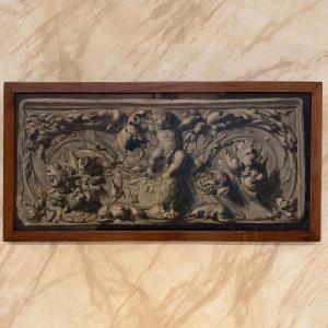 Supraporte en trompe l'oeil "Cupid face Armatus"