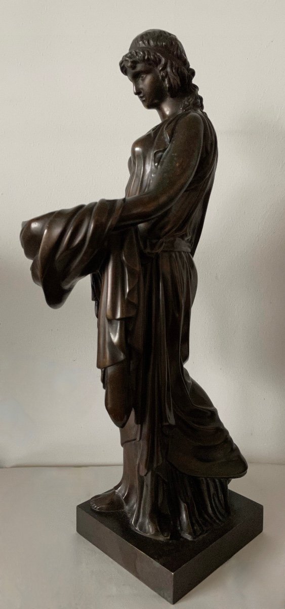 Draped Woman In Antique, Bronze Sculpture-photo-4