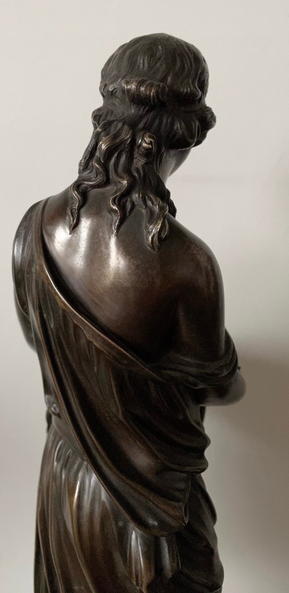 Draped Woman In Antique, Bronze Sculpture-photo-4