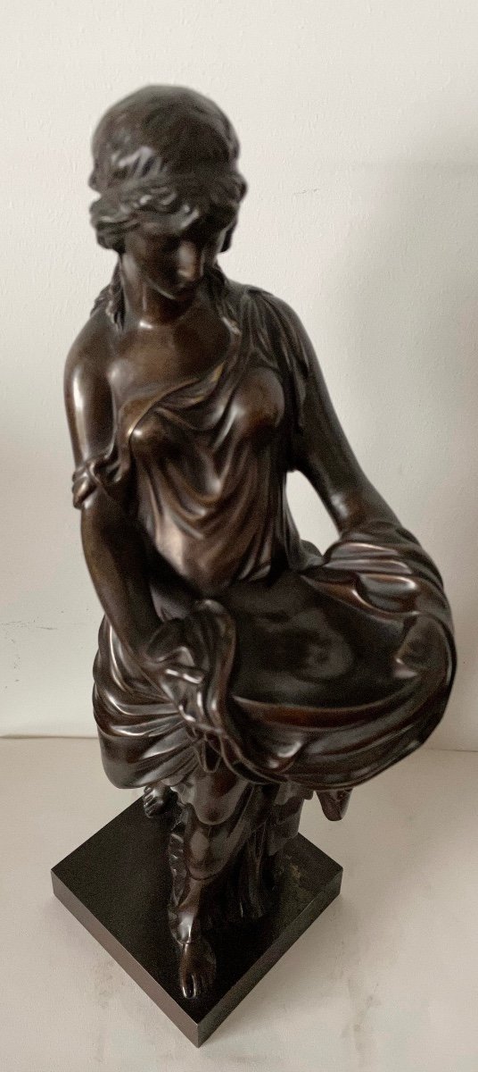 Draped Woman In Antique, Bronze Sculpture-photo-5