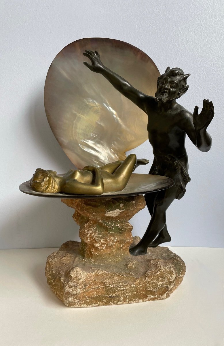 Naiad And Satyr, Bronze Sculpture-photo-2