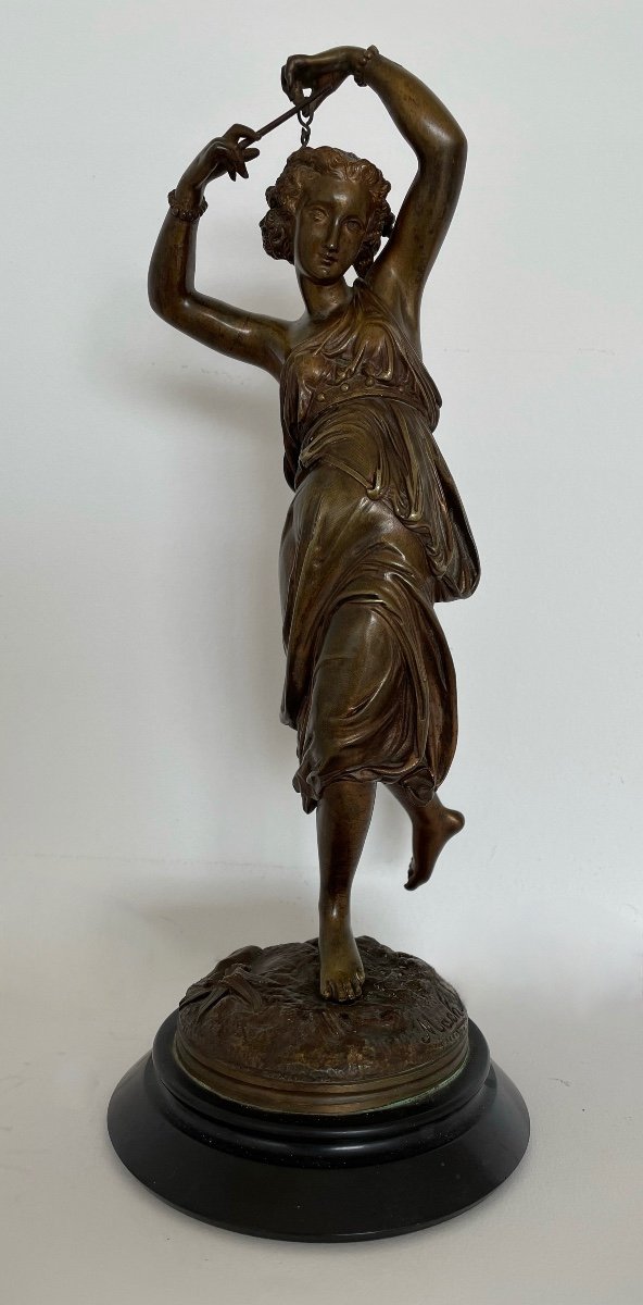 La Musicienne , Sculpture En Bronze Signée Machault
