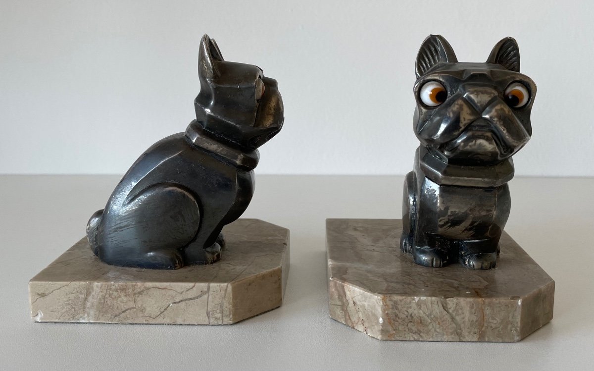 Pair Of Bulldog Bookends Signed H Moreau-photo-2