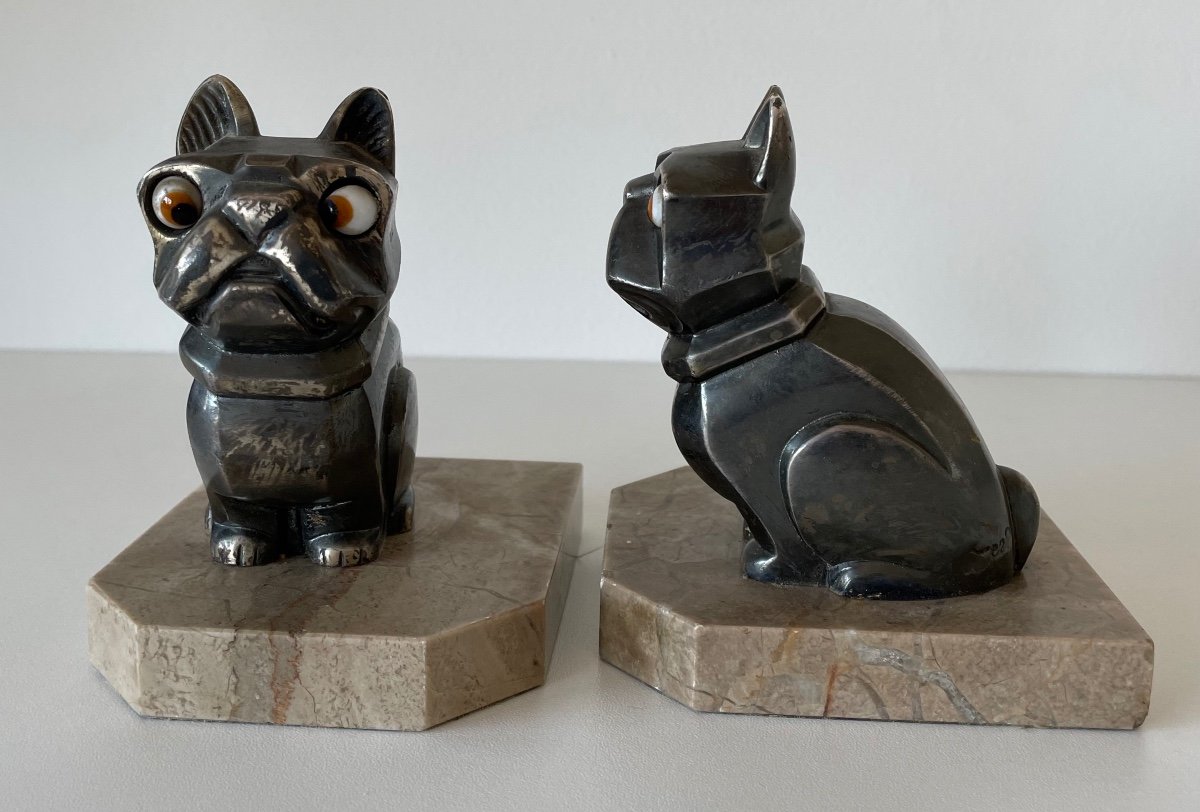 Pair Of Bulldog Bookends Signed H Moreau-photo-3