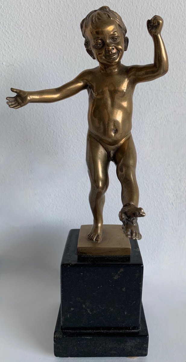 L Enfant Et La Grenouille , Sujet En Bronze