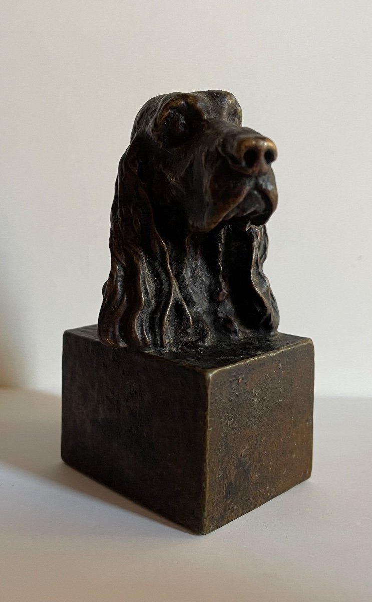 Small Bronze Subject Representing A Dog's Head-photo-2