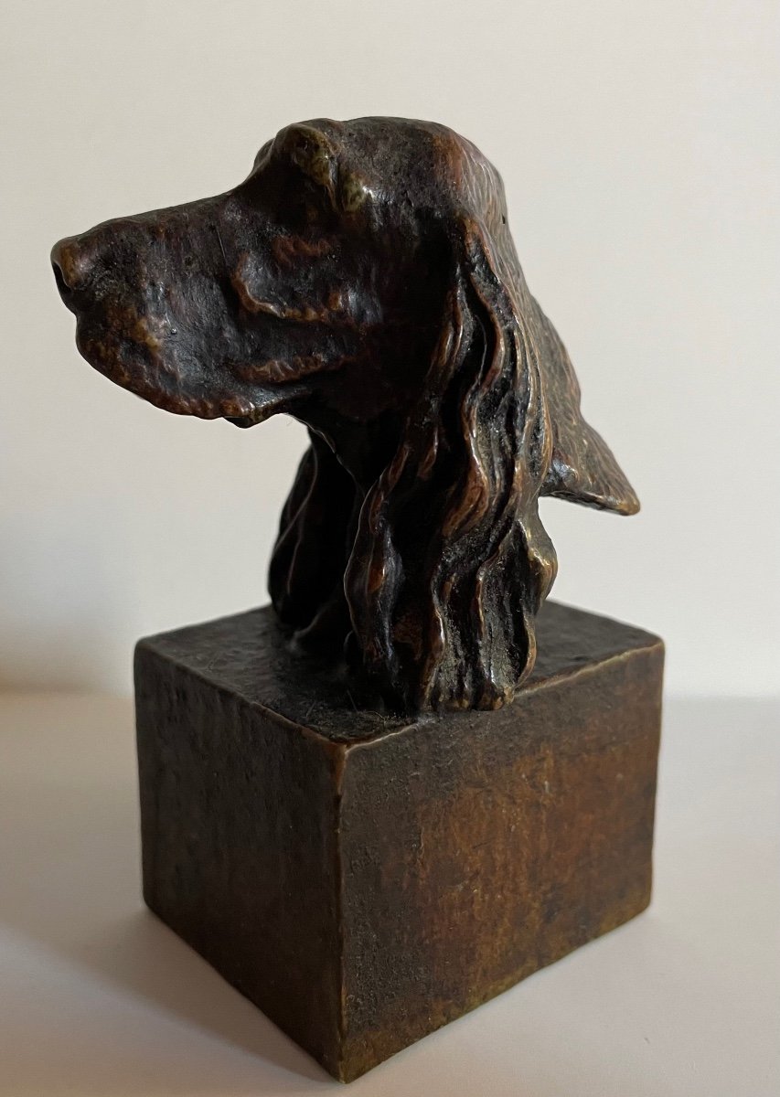 Small Bronze Subject Representing A Dog's Head-photo-2