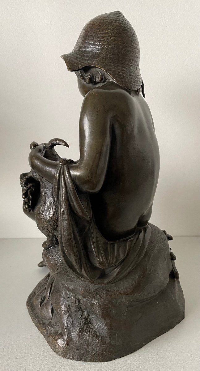 L Enfant Et Le Lapin , Sculpture En Bronze.-photo-4