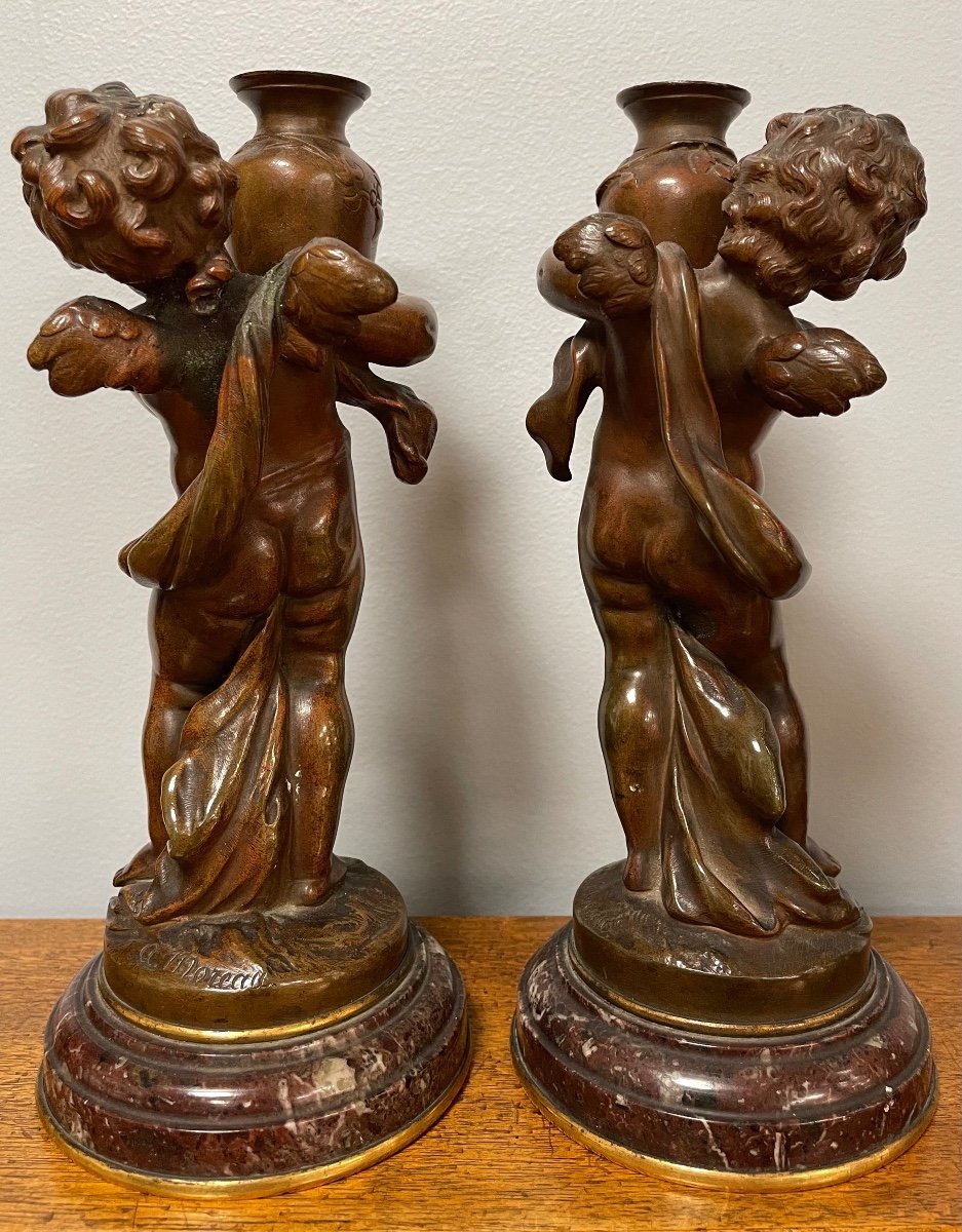 Pair Of Bronze Cherubs Signed Auguste Moreau-photo-2
