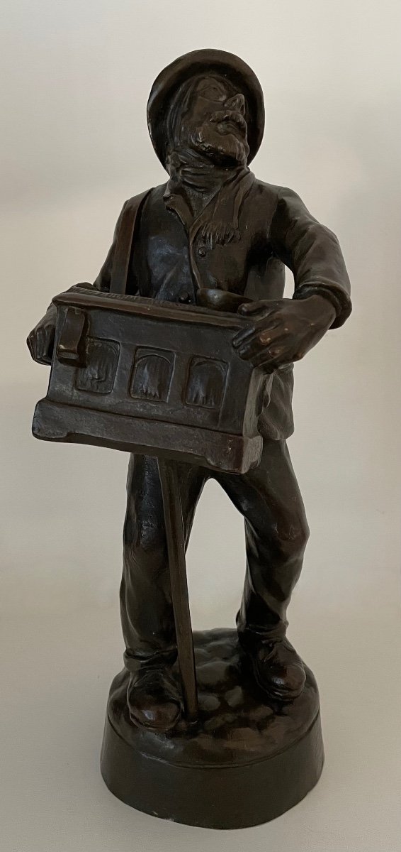 The Organist And His Barrel Organ, Bronze Sculpture-photo-3