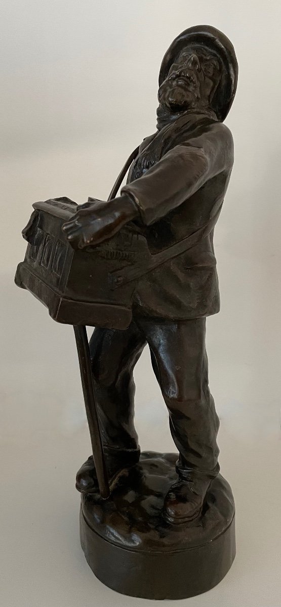 The Organist And His Barrel Organ, Bronze Sculpture-photo-4