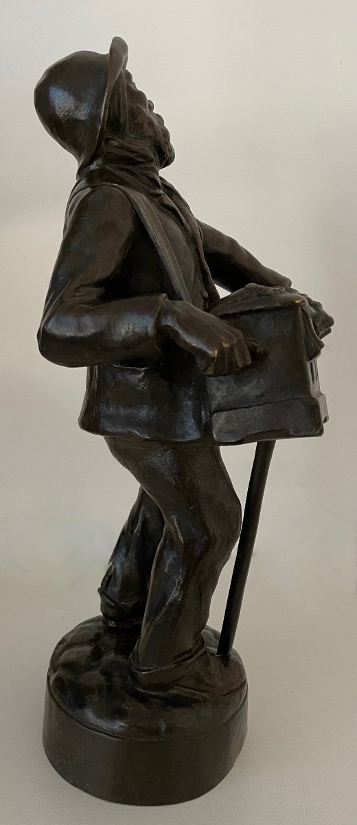 The Organist And His Barrel Organ, Bronze Sculpture-photo-4