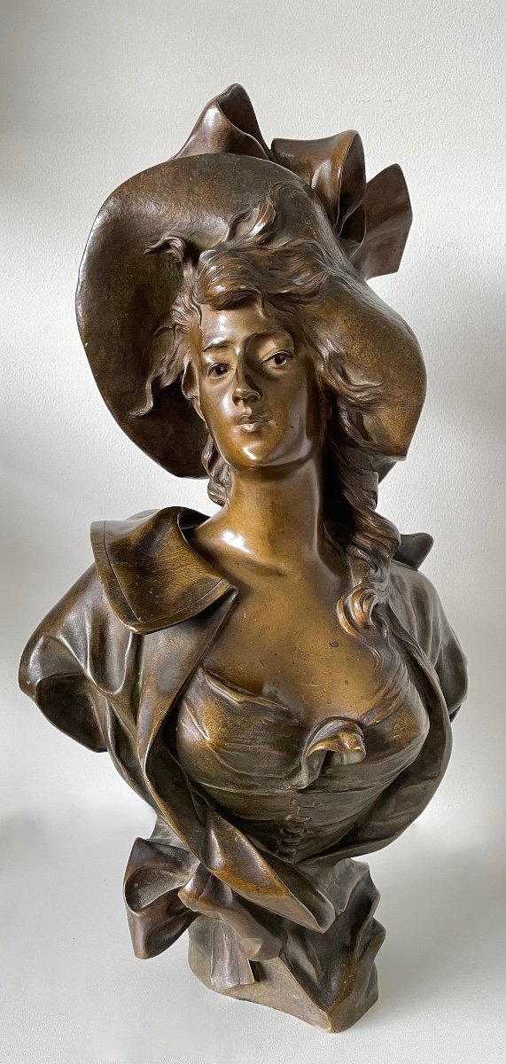 Woman With Hat, Bronze Signed Georges Coudray
