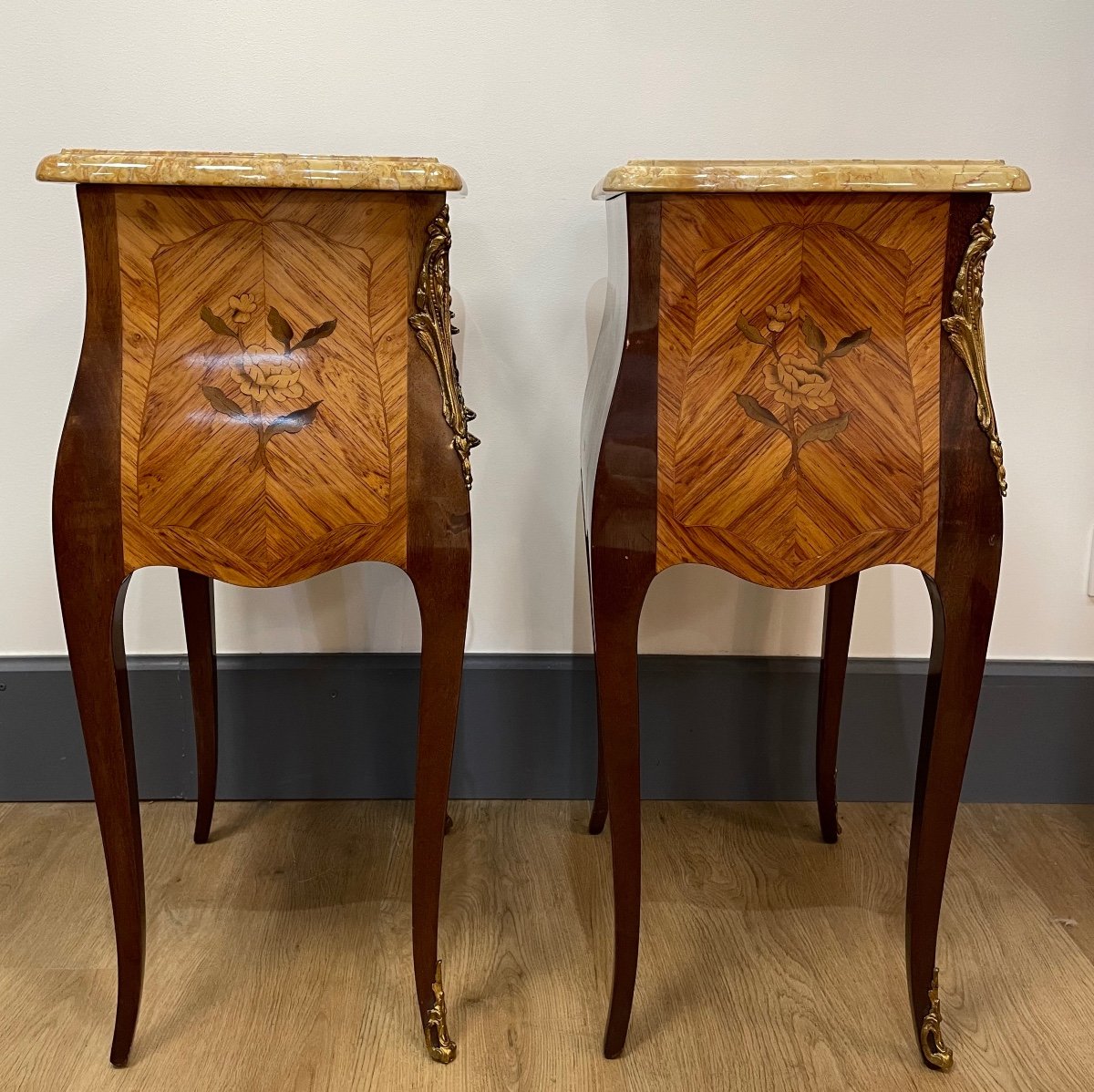Pair Of Louis XV Style Marquetry Bedside Tables-photo-3