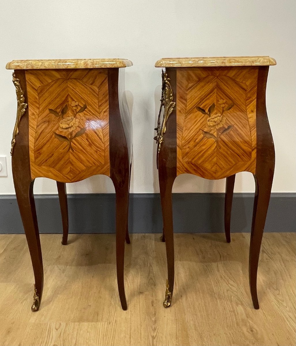 Pair Of Louis XV Style Marquetry Bedside Tables-photo-1