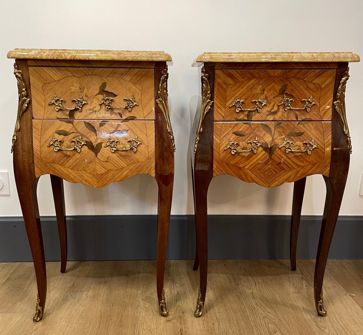 Pair Of Louis XV Style Marquetry Bedside Tables-photo-6