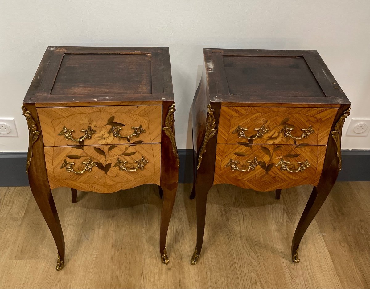 Pair Of Louis XV Style Marquetry Bedside Tables-photo-7