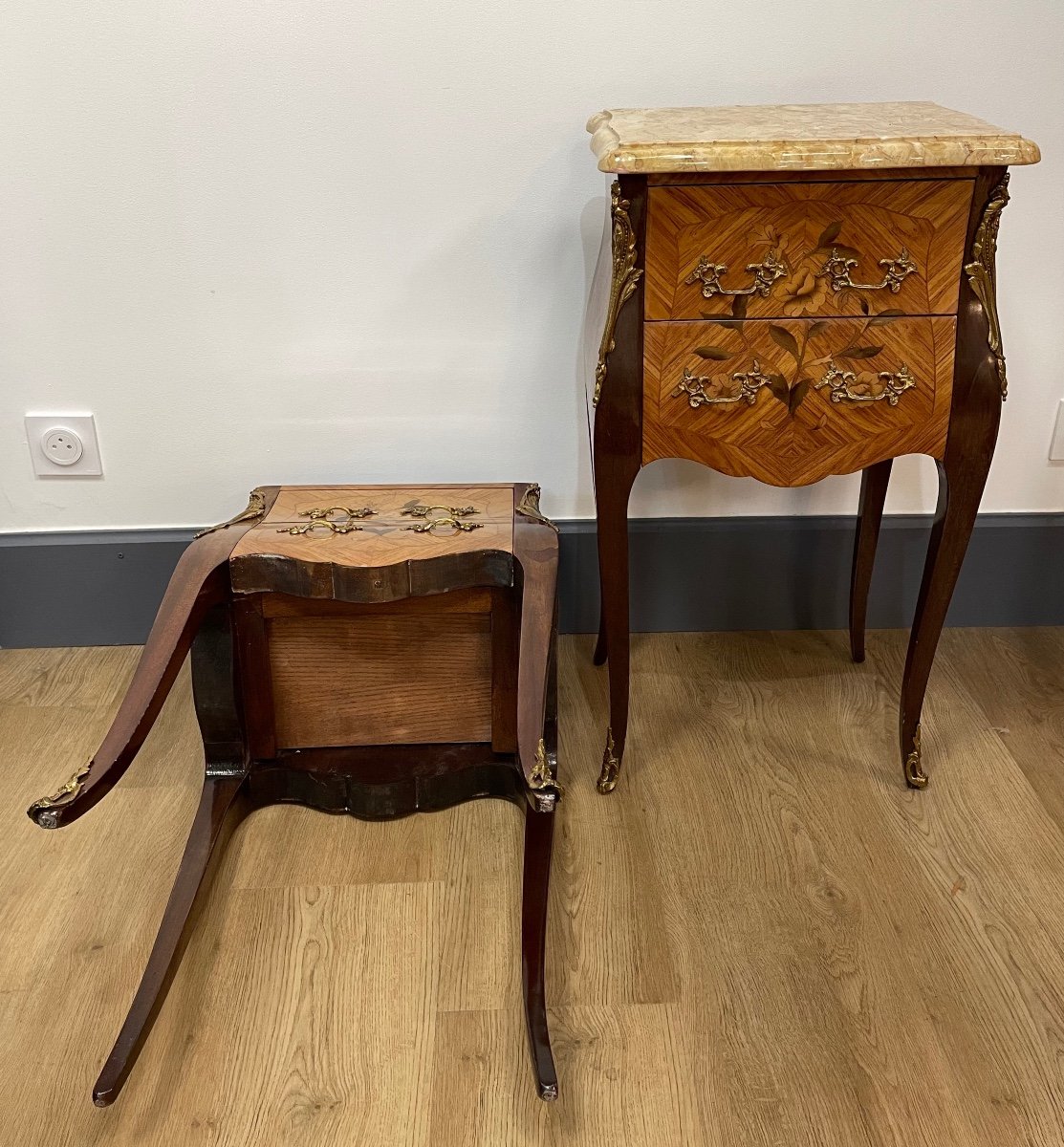 Pair Of Louis XV Style Marquetry Bedside Tables-photo-8