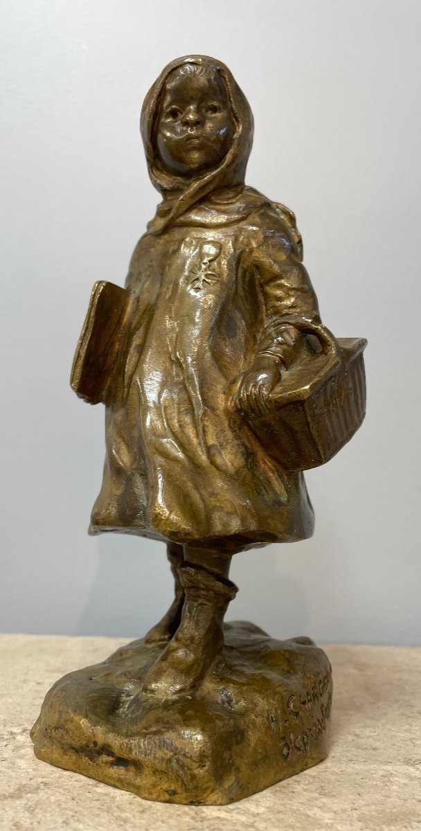 Petite écolière Lorraine , sujet en bronze-photo-4