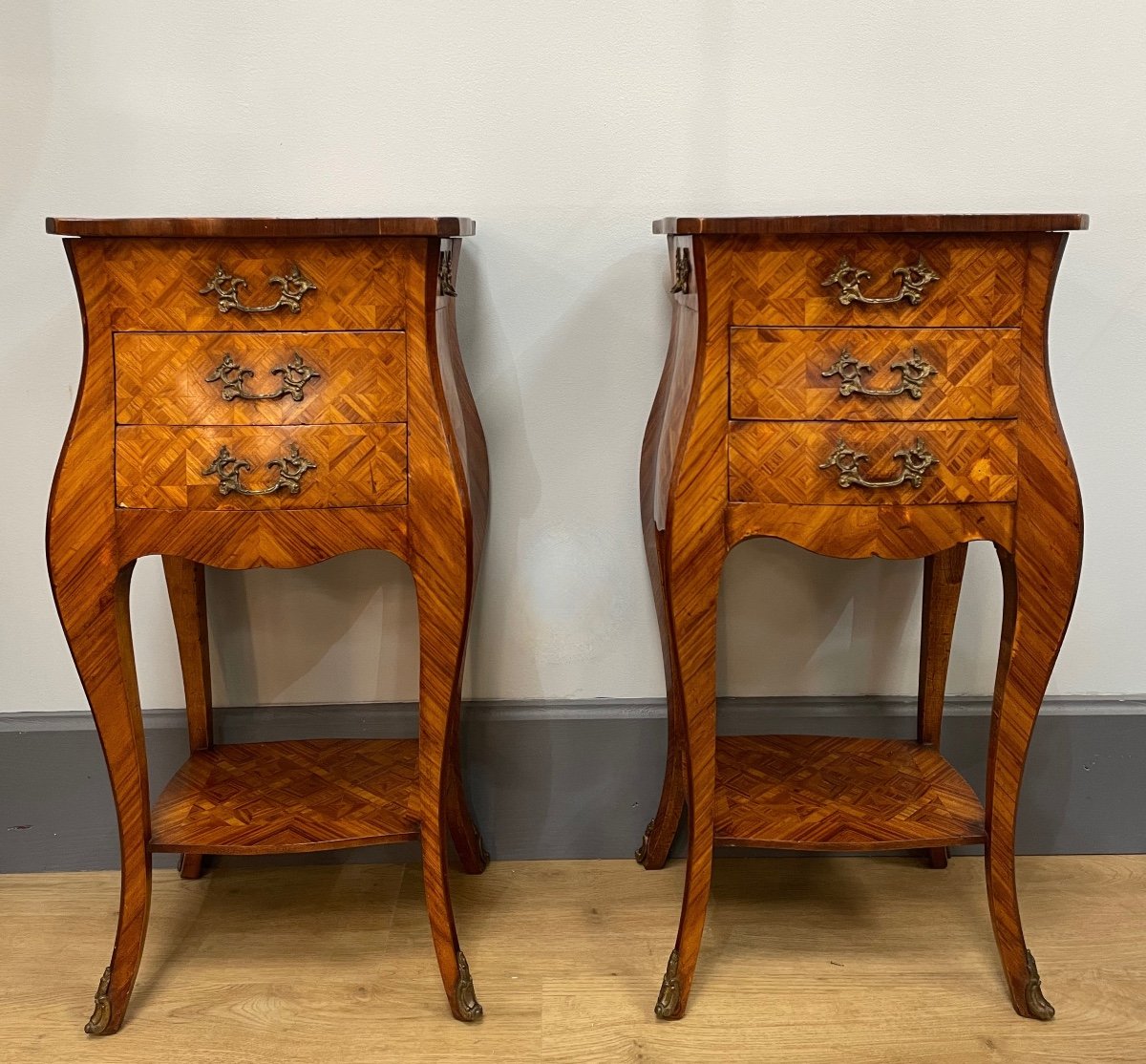 Pair Of Louis XV Style Bedside Tables In Marquetry-photo-2