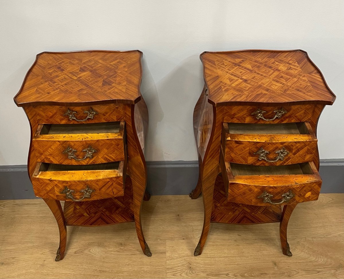 Pair Of Louis XV Style Bedside Tables In Marquetry-photo-3