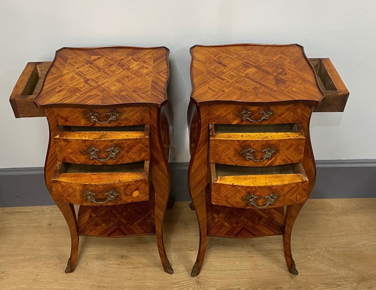 Pair Of Louis XV Style Bedside Tables In Marquetry-photo-6