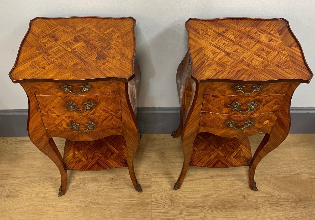 Pair Of Louis XV Style Bedside Tables In Marquetry-photo-8