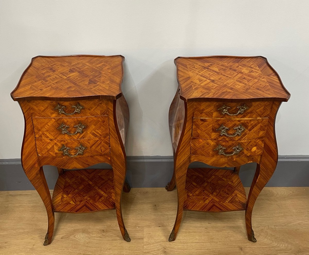 Pair Of Louis XV Style Bedside Tables In Marquetry