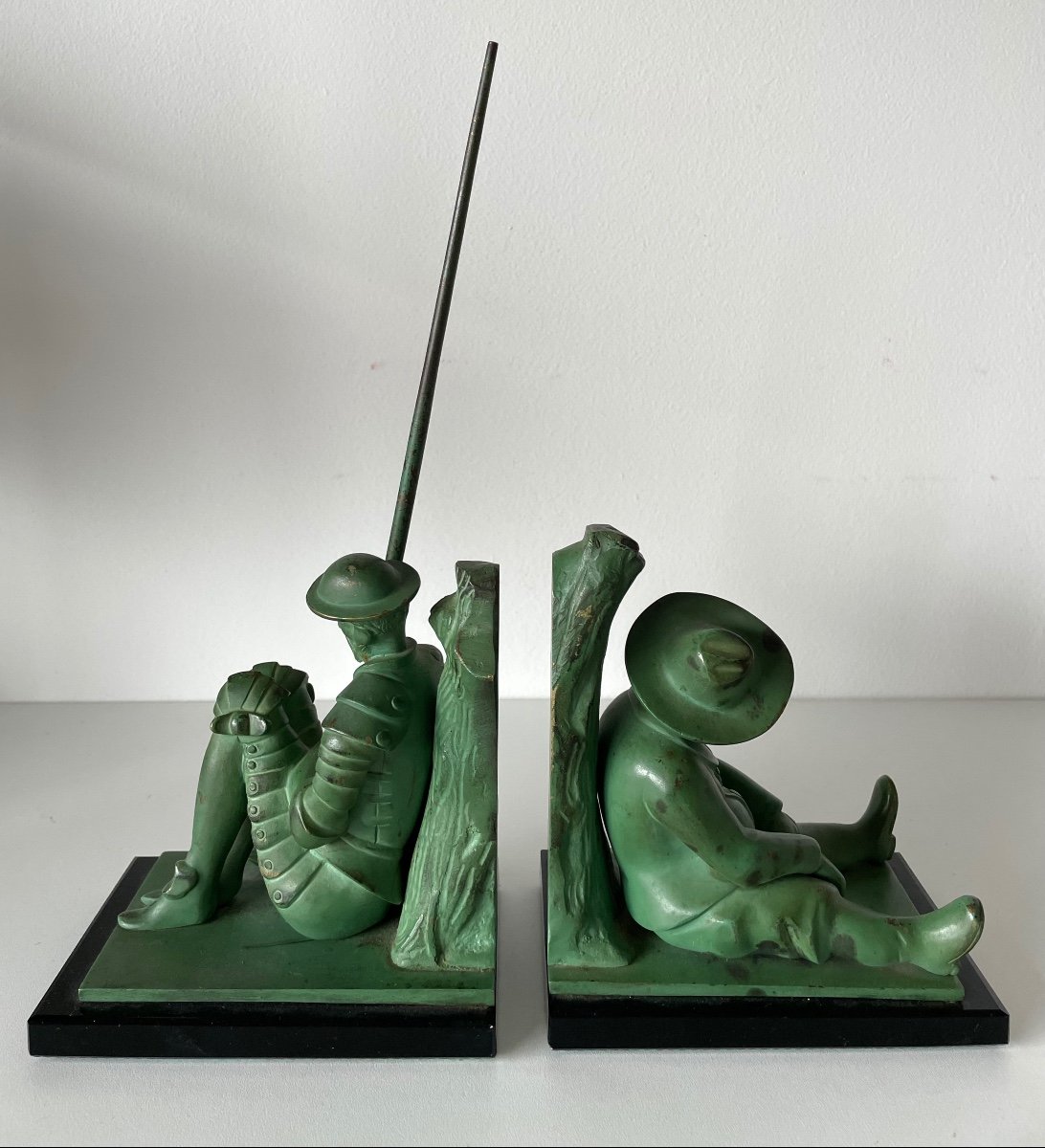 Don Quichotte Et Sancho Pancha , Serre Livres En Bronze-photo-2