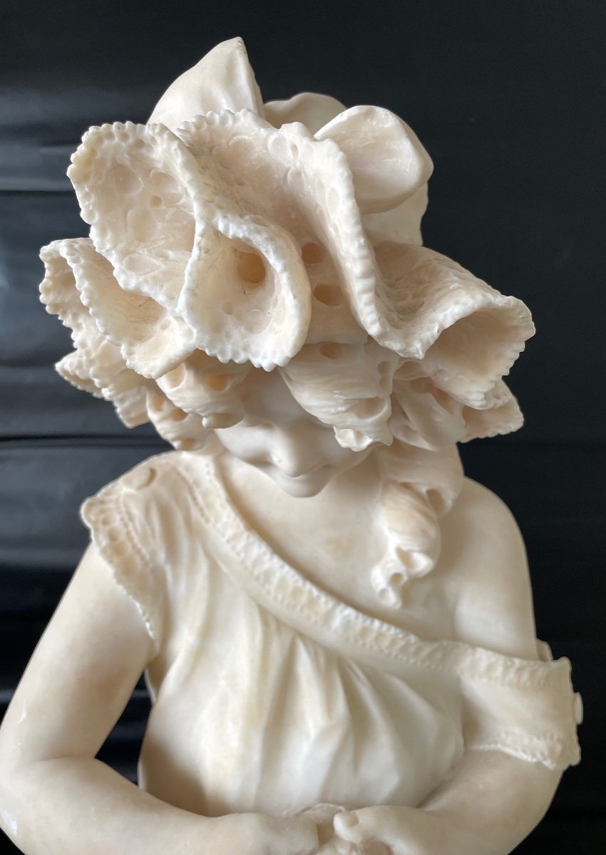 Young Girl With Clementine, Alabaster Sculpture-photo-5