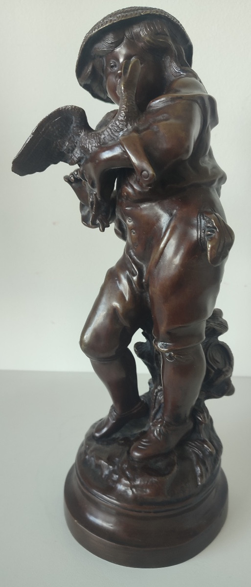 The Child And The Duck, Bronze Sculpture-photo-3