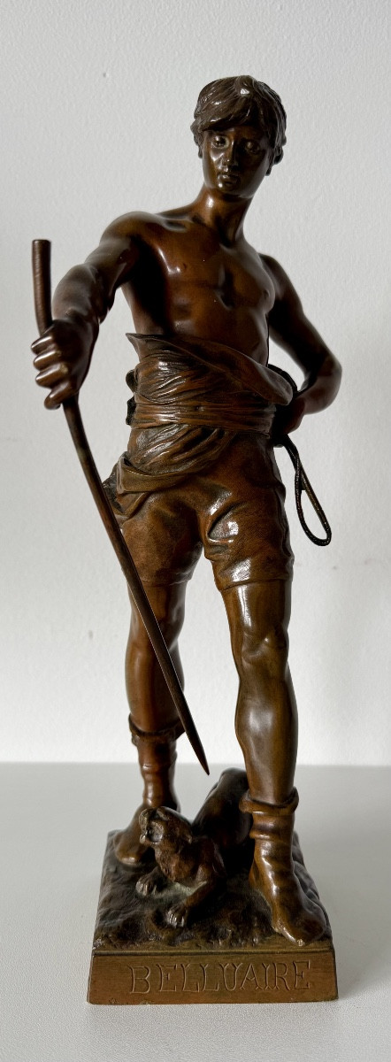 Belluaire à la panthère , sculpture en bronze